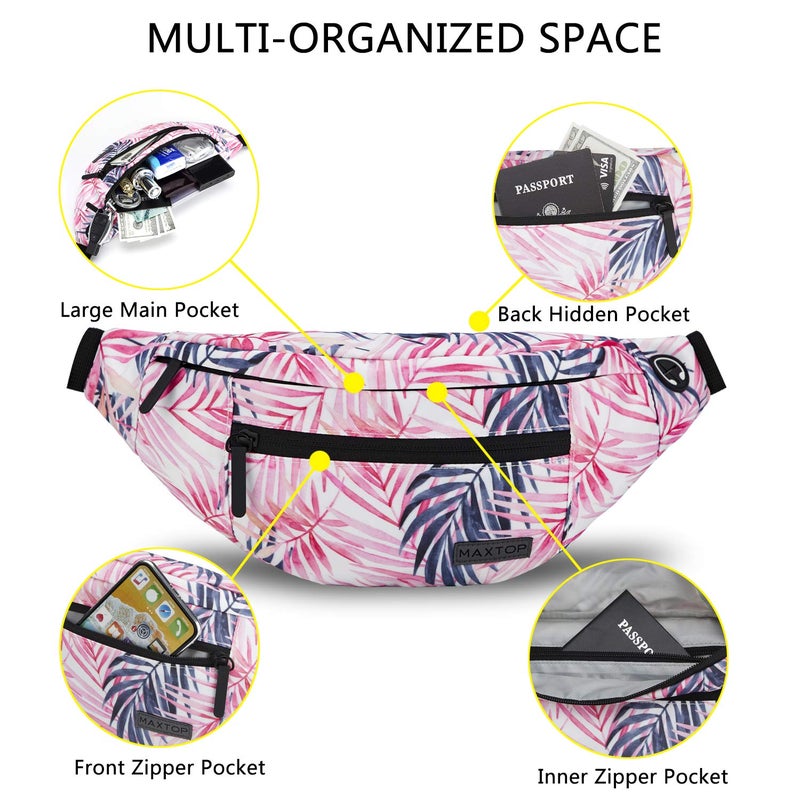 Maxtop Fanny Pack for Women Men Large Waist Belt Bag with Headphone Jack and 4-Zipper Pockets for Hiking Traveling Outdoors Running Workout Casual Festival Gifts - Image 3